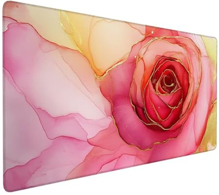 Rosa Mauspad 1200 x 600 x 3 mm,XXL Gaming Mauspad Rose,Verlängertes Groß Mauspad Schreibtischauflage,Wasserdicht Mauspad,Genähte Kanten Mauspad,rutschfeste Gummibasis,Mauspad Gamer,Geschenk Y-721
