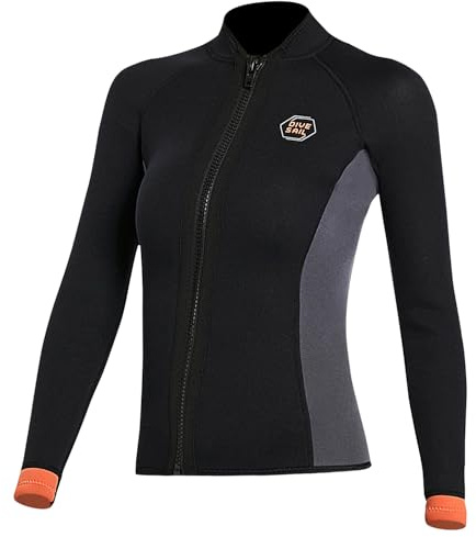 Giacca in neoprene, da donna, 3 mm, in neoprene, per tenere al caldo, a maniche lunghe, chiusura lampo frontale, parte superiore in neoprene per immersioni, surf, snorkeling, nuoto, sport acquatici
