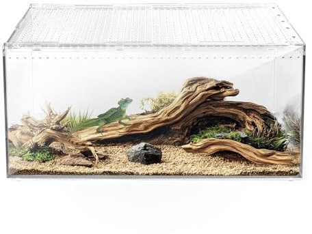 AZV Escape-Proof Tarantula Enclosure,5.27 Gallon Clear PC Reptile Terrarium | Pre-Assembled Hermit Crab Tank with Magnetic Lid,Top & Side Ventilation,360° View,Easy-Clean Seamless Habitat for Small Pets