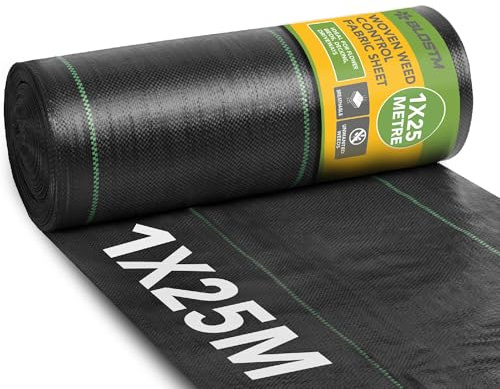 BLOSTM Woven Weed Control Membrane - Garden Membrane Weed Control Heavy Duty for Gravel or Grass Underlay, UV Stabilised Ground Cover Membrane for Garden, Landscaping Weed Barrier Fabric - 1m x 25m