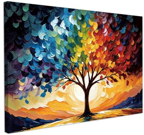 CHDITB Baum des Lebens Abstrakte Wandkunst,Natur Sonnenuntergang Poster,Bunte Bäume Landschaft Leinwanddruck Poster,Vintage Wohnzimmer Wanddekoration,Schlafzimmer Küche Büro Dekoration,59x39cm