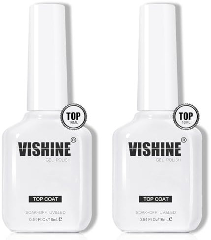 Vishine 2 pezzi di 16 ml No Wipe Top Coat, High Gloss Finish Clear Top Coat for UV LED Light Cure Gel Nail Polish Set Long-lasting Salon Quality Nail Art Design