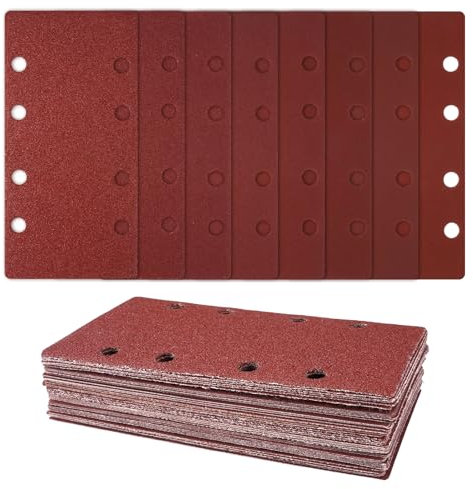 40 Piezas Hojas de Lija Rectangulares, 93x185 mm Papel de Lija Para Lijadora Orbital, Granos Surtidos 60 80 120 180 320 600 800 1000, Almohadillas de Lijado con Gancho y Bucle de 8 Orificios