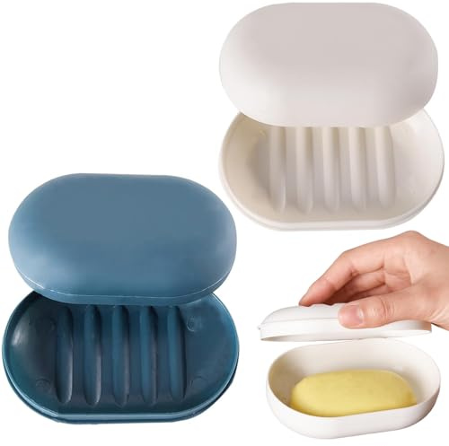 2-Pcs Plastic Soap Dishes for Bathroom, Soap Dish, Portable Shower Soap Box, Travel Soap Case with Lid, Anti-Slip, Suitable for Bathroom, Kitchen, and Travel