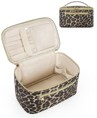 Kosmetiktasche Damen Reise Make Up Tasche PU-Leder Bürstenfach Organizer | Wasserabweisendes PU-Leder, mit Griff für Reise und Alltag