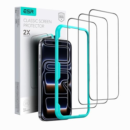 ESR 3 Stück für iPhone 17 Pro für Panzerglas, Montagerahmen | Militärnorm-Schutz, 9H gehärtetes Glas, Kratzfest, Vollflächig Displayschutzfolie, Ausrichtungsrahmen, HD-Klarheit