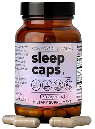 Santa Cruz Paleo Sleep Caps with L-Theanine, Lemon Balm, Passion Flower & Valerian Root, Melatonin-Free Nighttime Relaxation, Paleo & Keto Friendly, Sugar & Gluten Free, 30 Capsules
