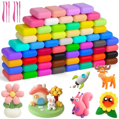 Ainiv Air Dry Clay, 60PCS Ultra Light Modeling Clay with 6 Carving Tools, Creative Art DIY Creative Magic Clay, No-Toxic Modeling Clay & Dough, Arts and Crafts Kits for Boys Girls, Best Gifts for Kids