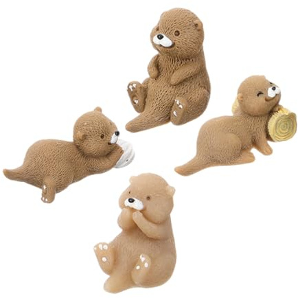 MUELODSIC 4pcs Figurines Miniatures de Loutres en Résine, Décorations pour Micro Paysage DIY, Accessoires pour Plantes Succulentes et Gâteaux, pour Jardin Intérieur