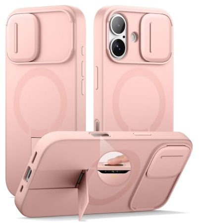 SURITCH Magnetisch hülle Kompatibel mit iPhone 17, Stoßfest Handyhülle Kratzfest Schutzhülle mit Kamera Steuertaste & Kameraabdeckung schieben & verstellbarem Kickstand(Rosa)