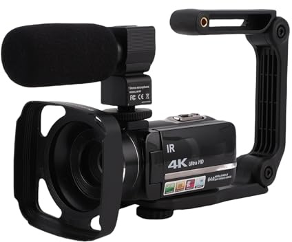 Lazmin112 Cámara De Vídeo 4K, 64Mp Uhd Videocámara, 18X Zoom, Pantalla Táctil De 3 Pulgadas, con Micrófono, Estabilizador, Mando a Distancia, 32 G, Dos Baterías, para Entrevistas