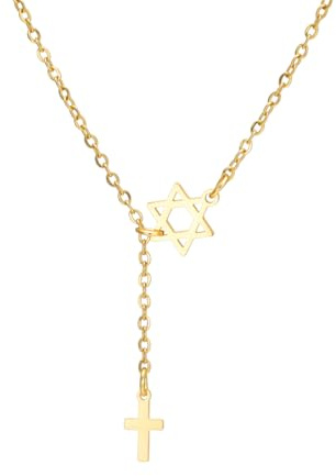 EUEAVAN Collier croix étoile de David pour femme Pendentif étoile juive hexagramme à six branches Croix chrétienne Bijoux religieux chrétiens Cadeau de Hanoukka Israël (or 2)