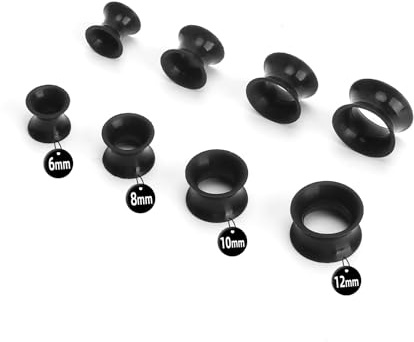 VOSSOT 4 par lob dilator 6 mm/8 mm/10 mm/12 mm svart tunnel öra utvidgare silikon mild icke-irriterande silikon tunnel förhindra bakterietillväxt dilatatorer dubbla försänkta lob