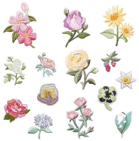 VVQWCY 28 Stück Aufnäher Bestickte, Bügelbilder Blumen, Patches Zum Aufbügeln für Jeans Jacken Taschen