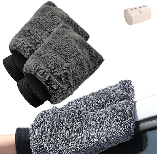 Snrtevu Gant en Microfibre Ultra-Absorbant et sans Traces – Séchage Rapide, Réutilisable et Lavable, Gant Microfibre Voiture pour Le Nettoyage de la Voiture et de la Maison (2PCS,Black)