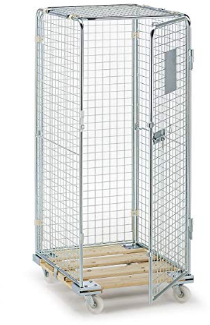 Certeo | Antidiebstahlbehälter mit Holz-Rollplatte | Nutzhöhe 1585 mm | mit 1 Tür