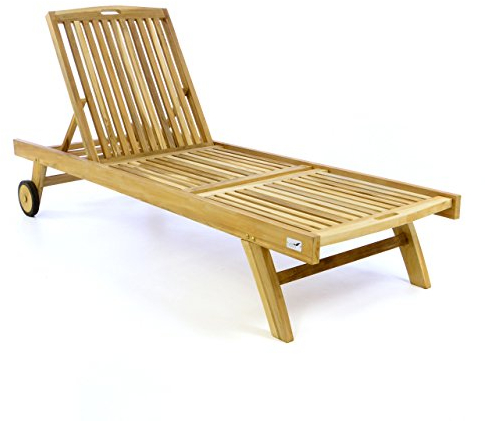 Divero Sonnenliege Gibraltar mit Rollen aus Teakholz, unbehandelt – Farbe: Natur-Braun