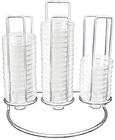 Contacto Stapelgestell für Schalen 6 cm aus Glas (mit 54 Glasschalen), verchromter Stahldrat, stabile Ausführung