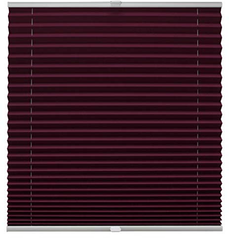 Plissee auf Maß für alle Fenster Montage Glasleiste Blickdicht mit Spannschuh Sonnenschutzrollo Weinrot Breite: 61-70 cm, Höhe: 101-150 cm