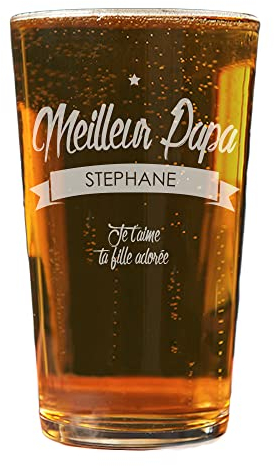 CADEAUX.COM - Verre Personnalisable - Meilleur Papa - Verre à Bière 57 cl - Idée Cadeau Personnalisé Avec Prénom et Message - Cadeau Anniversaire Homme Papa Fete des Peres Noel