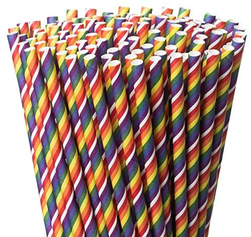 Original Rainbow Paper Straws – 12+ Hours Durable Biodegradable Drinking Straws – 200-Pack Rainbow Color Pride Party Straws – Long Lasting & Eco-Friendly – Ideal for Parties, Everyday Home Use