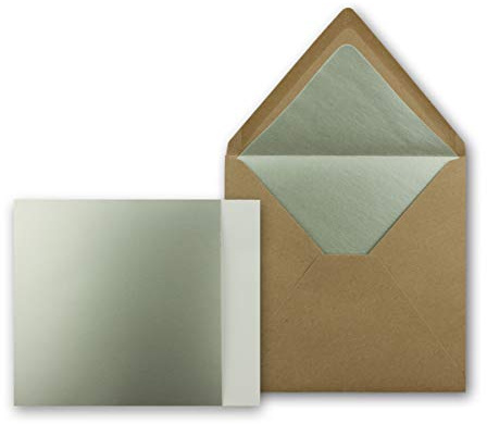 25x Silber-Metallic Faltkarten-SET - Quadratisch - mit gefütterten Kraftpapier Briefumschlägen & Einlegern - 15 x 15 cm - Einladungskarten-Set von Gustav Neuser®