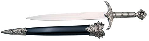 AMONT Dolch Templer 16643, Nickelknopf, Schutzgriff und Griff mit Zeichnungen, Gesamtlänge 35 cm, Stahlblatt, schwarzer Pod mit Nickeloberfläche.