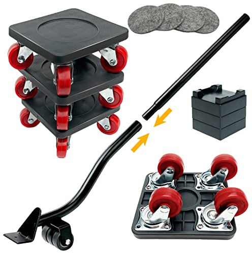 PULLEY Möbel Transportrollen Set, Möbelheber mit 4 Stück Bewegen Sliders Schwere Möbelrollen Verschieben Werkzeuge Max for 400KG, 360 Graddrehbar Pads PU Rad