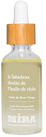 Mira - Huile de ricin vierge - Naturelle et Équitable – Fortifie les cheveux – 50 mL – Flacon en verre et pipette en bambou