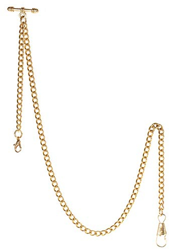 TREEWETO Taschenuhrkette mit T Bar Endstück Albert T-Bar Taschenuhr Kette mit 2 Haken für Weste Knopfloch