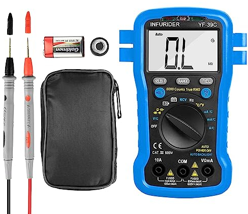 Digital Multimeter INFURIDER YF-39C 6000 Counts TRMS Multi Tester, Auto Ranging Voltmeter Ohmmeter for Accurate AC/DC Tester with Backlight, Capacitance, Diode, Continuity, Temperature