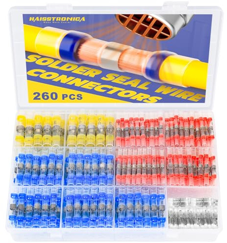 Haisstronica 260PCS Waterproof Heat Shrink Wire Connectors - Self Solder, Marine & Stereo (20Yellow, 60White, 90Red, 90Blue) Solder Sleeve