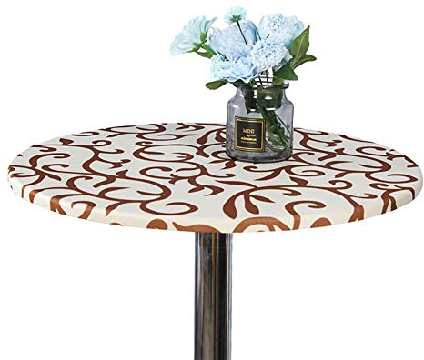 Cozomiz Geometrisch Elastische Tischdecke Gartentischdecke Rundtischdecke wasserdichte rutschfeste Abwischbar Schmutzabweisend Tischdecke Beige 150cm Runde Enge Passform