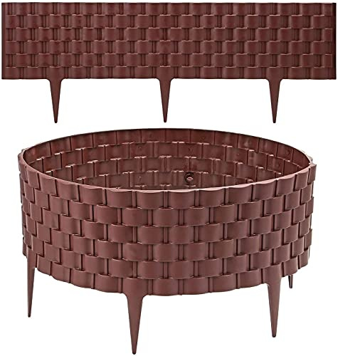 Rattan Effect Decorative Lawn Edging - Perfect for Straight or Curved and Weed Control - Long and Effective Flowerbed Patio Driveway Edging - Garden Decoration (Pack of 8, Brown)