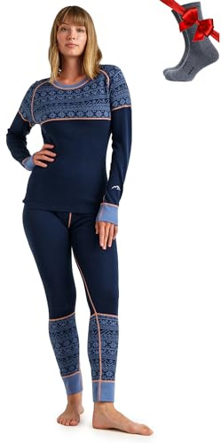 Merino.Tech 100% Vetement Femme Ensemble Laine Merinos + Chaussettes (Large, 250 Nordic Tale Berry)