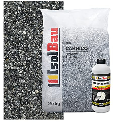 Isolbau Steinteppich Aussen Komplettset Marmorkies 25kg + Bindemittel bis 2,5m² Carnico 1/4mm Epoxidharz, Terassenboden, Natursteinboden Marmorkies Bodenbelag, Steinboden, Marmorstein, Innen Außen