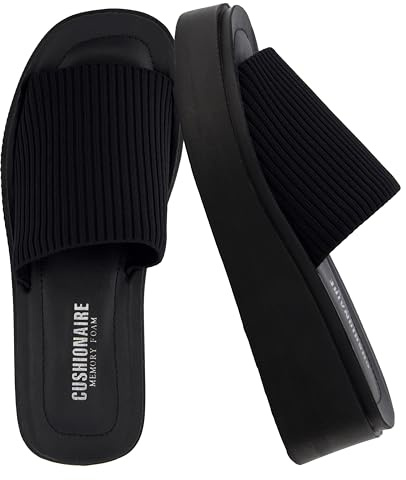 CUSHIONAIRE Pim Wedge Chunky Platform Womens Sandals with Firm Knit Upper & Memory Foam Summer Sandals for Women 2026, BLACK 11