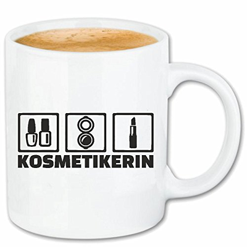 Reifen-Markt Kaffeetasse KOSMETIKERIN - KOSMETIKSTUDIO - PERMANENT MAKE-UP - NAGELDESIGN - FUßPFLEGE Keramik 330 ml in Weiß