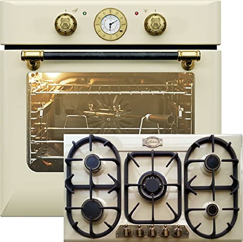 Kaiser Olan Herdset Autark Four encastrable EH 6432 ElfBE Eco+KG 9325 ElfEm, 68 L, tournebroche, 10 fonctions+plaque de cuisson gaz 90cm, ivoire, 3,8 KW WOK, naturel, propane, Iviore