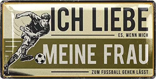 Targa in metallo con scritta in lingua tedesca Ich liebe meine Frau Retro,Calcio Deko,Regalo per gli appassionati di calcio, decorazione vintage in metallo con curvatura, 17x34 cm