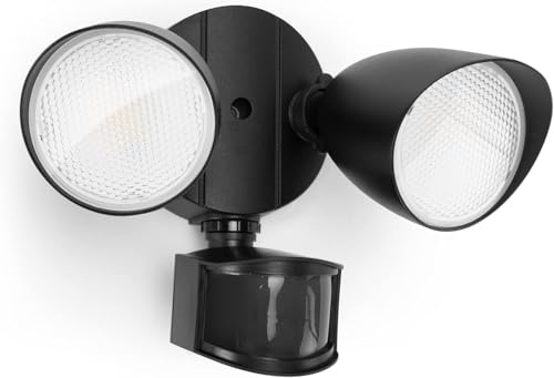 LUTEC 23.5W PIR LED Security Light, 1700LM 5000K Outdoor Motion Sensor Floodlight, Twin-Head Integrated Exterior Security Light, Wall Mounted Flood Light for Patio Garden Yard, Black
