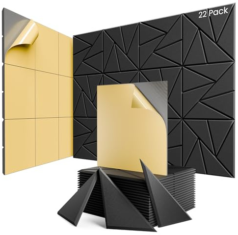 22 Pack Acoustic Panels with Self-Adhesive, 12X 12X 0.4Sound Proof Foam Panels, Sound Panels High Density, Soundproof Wall Panels for Home Studio Office-Black