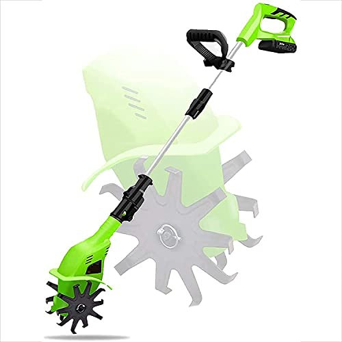 Motozappa Elettrica Senza Fili, Motozappa Da Giardino 20V, Motozappa Elettrica Leggera, Con Larghezza Di Lavoro Di 10 Cm E Potente Batteria Agli Ioni Di Litio Da 2,0 Ah, Profondità 25 Cm (Giallo)