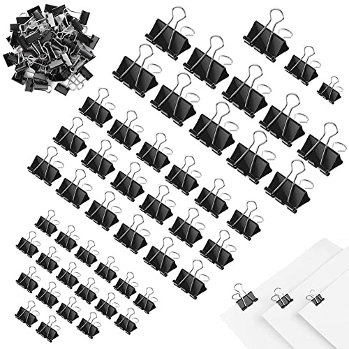150 Pezzi Binder Clips 15mm/19mm/25mm Foldback Clips Fermacarte Clip Cancelleria Clip Nero