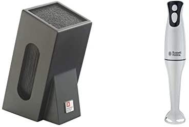 Richardson Sheffield R164HSRC58846 Knife Block with Brush Insert Unequipped Black, 15.5 x 11.5 x 26 cm & Russell Hobbs 22241 Food Collection Hand Blender, 200 W - White