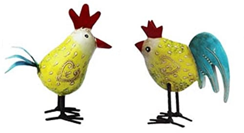 ETC frühlingshaftes kleines buntes Deko-Huhn und Deko-Hahn Metall bemalt im 2er Set in verschiedenen Farbvarianten (Grün)
