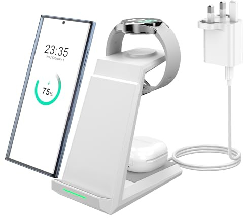 3 in 1 Wireless Charger for Samsung - NANAMI Fast Charging Stand for S26 S25 Ultra S24 S23 S22 Z Fold Flip 5, Quick Induction Charging Station for Galaxy Buds 2 Pro Watch 7/6 [Only for Samsung Watch]