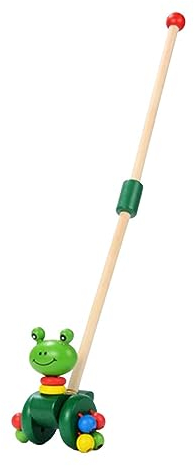 Sharplace Lernaktivitäten im Vorschulalter Gehen, Ziehtierspielzeug, Laufspielzeug zum Schieben, Nachziehspielzeug, Schiebespielzeug aus Holz für Kinder ab 1–3 Jahr, Baby Mädchen & Jungen, Frosch
