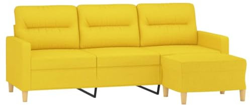 vidaXL Sofa 3 Sitzer, Couch mit Fußhocker, Liegesofa für Wohnzimmer, Polstersofa Sessel Relaxsofa Loungesofa Relaxcouch TV Sofa, Hellgelb Stoff