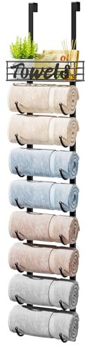 HapiRm Over Door Towel Rack-Towel Storage Rack Wall Mounted with Metal Shelf, 9-Tier Over Door Towel Rail, Towel Holder, Black